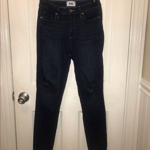 Paige high waisted skinny jeans, dark wash